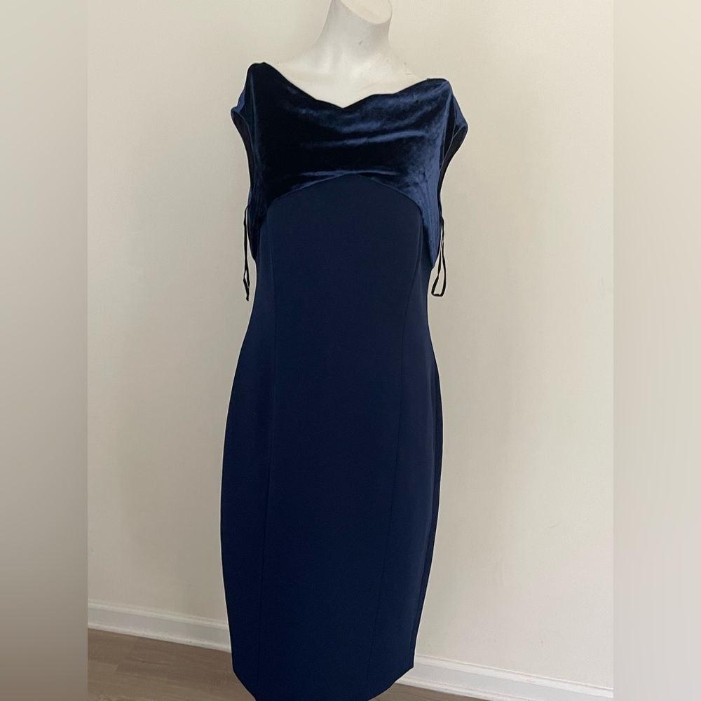 Lafayette 148 New York Blue Sheath Cowl Neck Dress